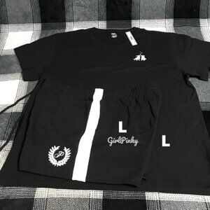 victoria secret PINK shorts OUTFIT WITH BLACK CAMPUS TEE MINI DOG LOGO LARGE